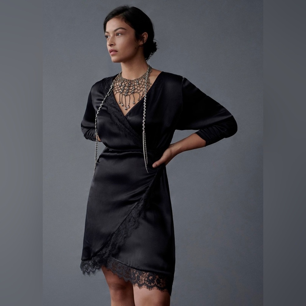 NWT By Anthropologie Lace-Trimmed Wrap Dress Size Small